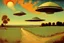 Placeholder: retrofuturism landscape with ufo in the sky, henry luyten and ludwig dettman impressionism paintings