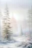 Placeholder: magic Fir trees, flowers, beautiful landscape, delicate tones, translucent, snow white, clear lines, high-quality drawing, beautiful landscape, clear drawing of details, realistic, high quality, hazy haze, hyperrealism, delicate pastel tones, fabulous, highlights, high-quality detail, watercolor, snowy