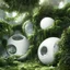 Placeholder: white futuristic mage house covered in plants, hanging vines, floating inside an enormous spherical chamber, cinematic, epic, dramatic lighting, cinematic view, epic sky, detailed, concept art, low angle, high detail, warm lighting, volumetric, godrays, vivid, beautiful, trending on artstation, by jordan grimmer, huge scene, grass, art greg rutkowski