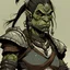 Placeholder: female half orc from dungeons and dragons, very big and muscular, with tribal tattoo, digital art