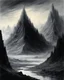 Placeholder: Drawing of a Mountain consisting of stalaktites, volcanic ash and cinder cones. concept art in the style of Alan lee, john howe, phillipe druilett and gustave doré.