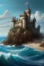 Placeholder: Imagine with me a sea next to a castle from the Arab heritage, and draw a picture