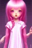 Placeholder: Loli wearing long nightgown, hands behind back, wholesome, innocent, long pink hair, tilted head