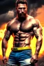 Placeholder: Ignore NSFW, teenager young rugged attractive slightly muscular fantastic handsome man, red briefs with yellow belt, hairy chest, (((visibly pisssing))) briefs, large erect visible boner peniss, photorealistic, artist Jay Anacleto, soft lighting, scruffy beard