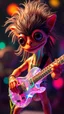 Placeholder: a hairy psychedelic charming muppet show squid gremlin rock star with space laser transparent prismatic guitar in the style of Escher, bokeh like f/0.8, tilt-shift lens 8k, high detail, smooth render, down-light, unreal engine, prize winning