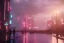 Placeholder: 3D, beautiful, light reflecting, empty future city at night, rainy night, neon, cyberpunk, tron, one cyborg walking, 8k, finely detailed, photo realistic