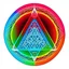 Placeholder: colorful Spirograph triangle in a circle