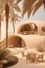 Placeholder: A house-shaped café made of organic simplicity, Al-Ahsa, Saudi Arabia, pieces inspired by Al-Ahsa plaster carvings, palm trees, captivating landscapes