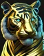 Placeholder: portrait of a hologram tiger head, arcane style, golden color,