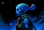 Placeholder: a blue twi'lek from the Star Wars setting with a lekku on left and right side of her head, in tattered clothing from behind, looking up at the night sky at the Star Wars entity abeloth, as she descends from the sky, a swirling blue portal behind her far away in the sky