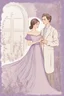 Placeholder: an illustration of a Beautiful woman AND MAN stands gracefully in an elegant, flowing lavender dress adorned with delicate floral patterns and lace. The backdrop behind her transitions from cream at the bottom to soft hues of lavender at the top, creating a whimsical and almost magical atmosphere. To her right, a piece of lined paper appears, as if torn from a notebook. The borders of this paper are embellished with beautiful flowers, by Ryohei Hase, Agnes Cecile, Raymond Swanland, Anne Bachelie