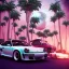 Placeholder: 1980's aesthetic vaporwave palm trees and spheres and Porsche with lightning