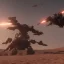 Placeholder: Armored Core machine robot fights another Armored Core fly in the sky in the desert with the ocean where you can see the space in the sky with the twilight on the horizon, 4k resolution