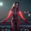 Placeholder: retro sci-fi portrait image from 1960, supermarket parking explosion, fire, classic black widow, young Scarlett Johansson, tight lycra suit, soft color, highly detailed, unreal engine 5, ray tracing, RTX, lumen lighting, ultra detail, volumetric lighting, 3d, finely drawn, high definition, high resolution.