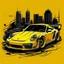 Placeholder: create me a Porshe 911 gt3 rs hoodie design, with small detail about the car, behind the car make a tokyo themed area, then above the car the brand name should be SEEK make the color yellow