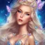 Placeholder:  lying down beautiful face princess blond fairy smiling with sparkle jewel bikini and butterflies in hair magic