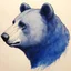 Placeholder: sideview of bear head, use raw sketch inkpen, use 70s comics style, indigo ink on creamy paper texture, strong contrast