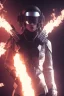 Placeholder: All Black suit Ana de Armas soldier, ghost, wearing high tech mask, white smoke, dark, rage, sorrow, high definition, ultra 8 k, volumetric lighting, blue fire, fog