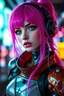 Placeholder: a pretty cyberpunk girl, cyborg, bright hair, futuristic