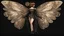 Placeholder: Full Body, Art Nouveau Woman With A Bob With A Fringe Hairstyle, 1920s Clothing, Steampunk Metal Moth wings, Black Background