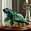 Placeholder: a blown glass manatee, early 20th century Art Deco. Elegant and intricate detailing super realistic