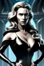 Placeholder: Kate Winslet as evil queen in black leather, cleavage, busty, by Frank Miller, Sin City style, dystopian, 8k photorealistic, cinematic lighting, HD, high details, dramatic, atmosphereric, trending on artstation