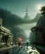 Placeholder: Scene, realistic image, monster giant, panic people running and screaming, retro futuristic, Edward Hopper style, smooth, unreal engine 5, god lights, ray tracing, RTX, lumen lighting, ultra detail, volumetric lighting, 3d.