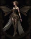 Placeholder: full length, steampunk delicate metal woman, lacewings, black background