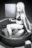 Placeholder: bikini long hair thin girl with leg in abyss pool, greyscale, sexy pose, screen tones