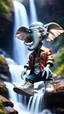 Placeholder: magazine cover, twisted rock star alien gremlin elephant rapperwith silver boots as a pimp on rocket rushing down heavens waterfall,bokeh like f/0.8, tilt-shift lens 8k, high detail, smooth render, down-light, unreal engine, prize winning