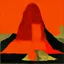 Placeholder: An orange volcano with pillars painted by Piet Mondrian