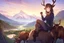 Placeholder: Girl, mountain, sit , deer hoof foot, brown hair