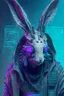 Placeholder: portrait of a cyber punk rabbit hacker humanoid