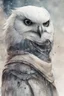 Placeholder: ink wash and watercolor illustration of a whimsical hybrid Snowy Owl girl concept character, with highly detailed feathers and facial features in the comic book style of Bill Sienkiewicz and Jean Giraud Moebius, with a fine art aesthetic, highly detailed , boldly inked, 4k UHD cinegraphic quality