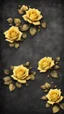 Placeholder: Hyper Realistic grungy multicolored small yellow roses border background with rustic black jeans texture & vignette effect