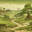 Placeholder: An olive green wasteland near an abandoned plague town painted by Katsushika Hokusai