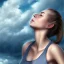 Placeholder: A woman looking at the clouds potrait sadly, realistic, digital art