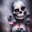 Placeholder: abstract photographic camera mixed with skull in dirty style. fog and smoke in atmosphere. bokeh, lens flare. Dark mood. Dripping paint. oil on canvas, mixed media, high detailed.