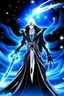 Placeholder: A soul reaper from bleach with starry clothing. Holding a chakram, floating in the air.