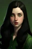 Placeholder: a 16 year old English girl from the 1940s with long, straight, sleek black hair, and green eyes realistic