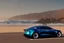 Placeholder: A Tesla 'Model S' is going at a high speed, at the 'Santa Monica State Beach' in California. (CINEMATIC, WIDE ANGLE LENS, PHOTO REAL)