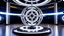 Placeholder: picture of a very huge real working physic based gyroscope with mirror surfaces in a inter star environment ,a very pretty lady with modern future clothing boots standing on main turning disk of gyroscope.1x1.