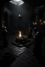 Placeholder: Create a 3d rendering full-height image of a grim and dark scene with acolytes. Ensure the final images exhibit the utmost quality, with the play of a torch-lit dungeon encompassing 4K, 8K, and 64K resolutions, with 3D rendering that manifests in photorealistic, hyperrealistic, and highly detailed representations. Employ techniques such as HDR, UHD,