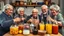 Placeholder: Elderly pensioners making wine. Demijohns, fruit, yeast, sugar, equipment, all in a domestic pensioner's kitchen. Everyone is happy. Photographic quality and detail, award-winning image, beautiful composition.