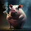 Placeholder: A big pig wearing smoking