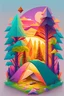 Placeholder: artwork of t-shirt graphic design, flat design of a lone tent in the lush forest, colorful shades, highly detailed clean, vector image, photorealistic masterpiece, professional photograph, simple sunrise backdrop for monster, flat white background, isometric, vibrant vector