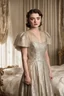 Placeholder: you find yourself captivated by the image of Maisie Williams, adorned in a vintage gown and exuding a sense of pride, standing confidently in front of a bed. The room is steeped in an air of nostalgia, transporting you to a bygone era. Maisie Williams, with a glimmer of determination in her eyes, stands before the bed, radiating an aura of elegance and confidence. Her vintage gown, adorned with delicate lace and flowing fabric, accentuates her grace and poise. And around her waist, a garnet belt