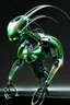 Placeholder: Cyborg symbiote, white color, green color, tendrils, high tech, cyberpunk, biopunk, membrane wings, carbon fiber