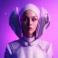 Placeholder: Cute girl, Sci-fi character, white suit, purple backlight, pink and purple, scifi suit, profile, purple background, pink lighting, futuristic