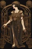 Placeholder: Full Body, Art Nouveau Woman With A Bob With A Fringe Hairstyle, Cleopatra Clothing, Steampunk, Black Background